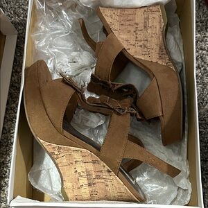 Olsenboye Tan Cork Wedge Sandals